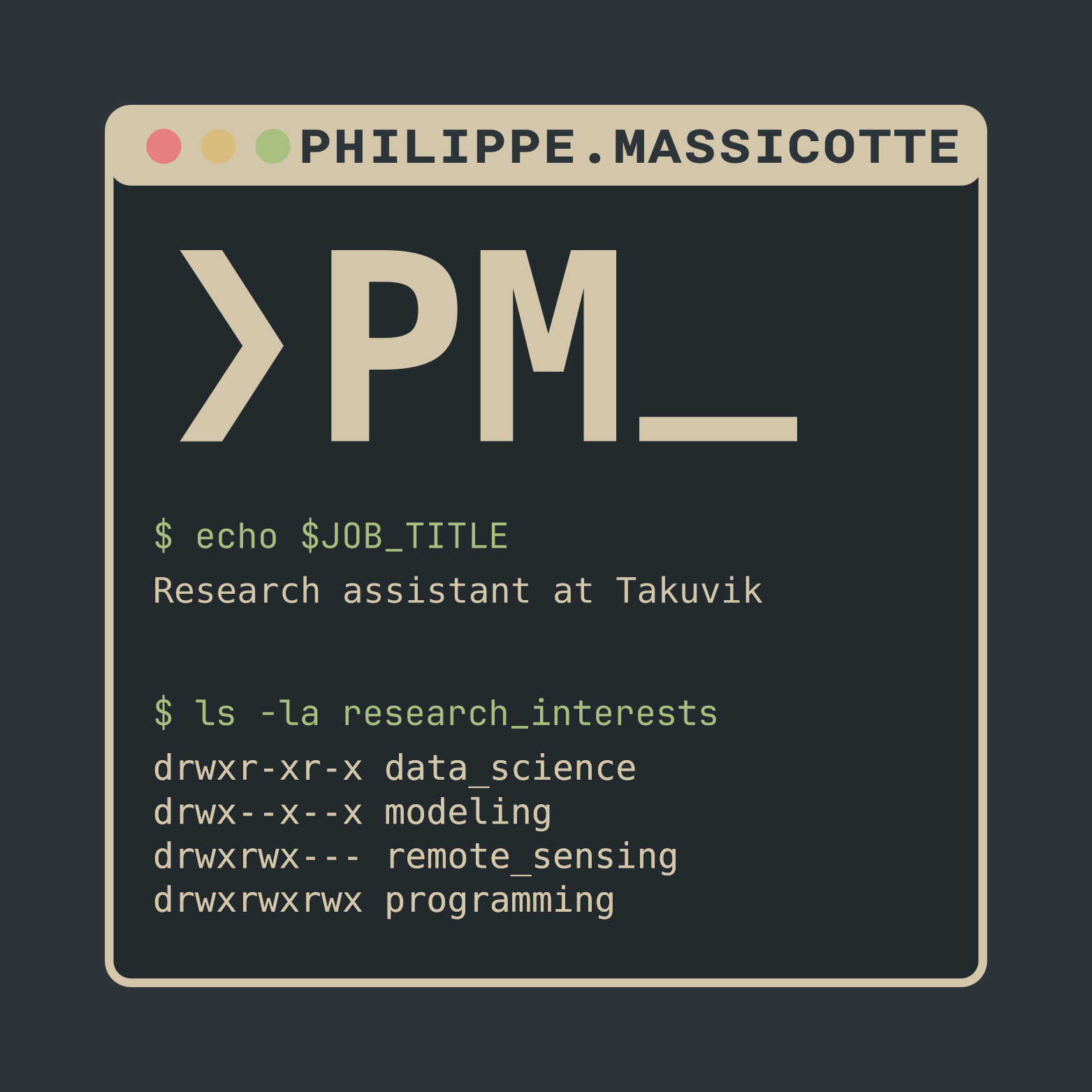 Badge showing the name of the presenter (Philippe Massicotte).