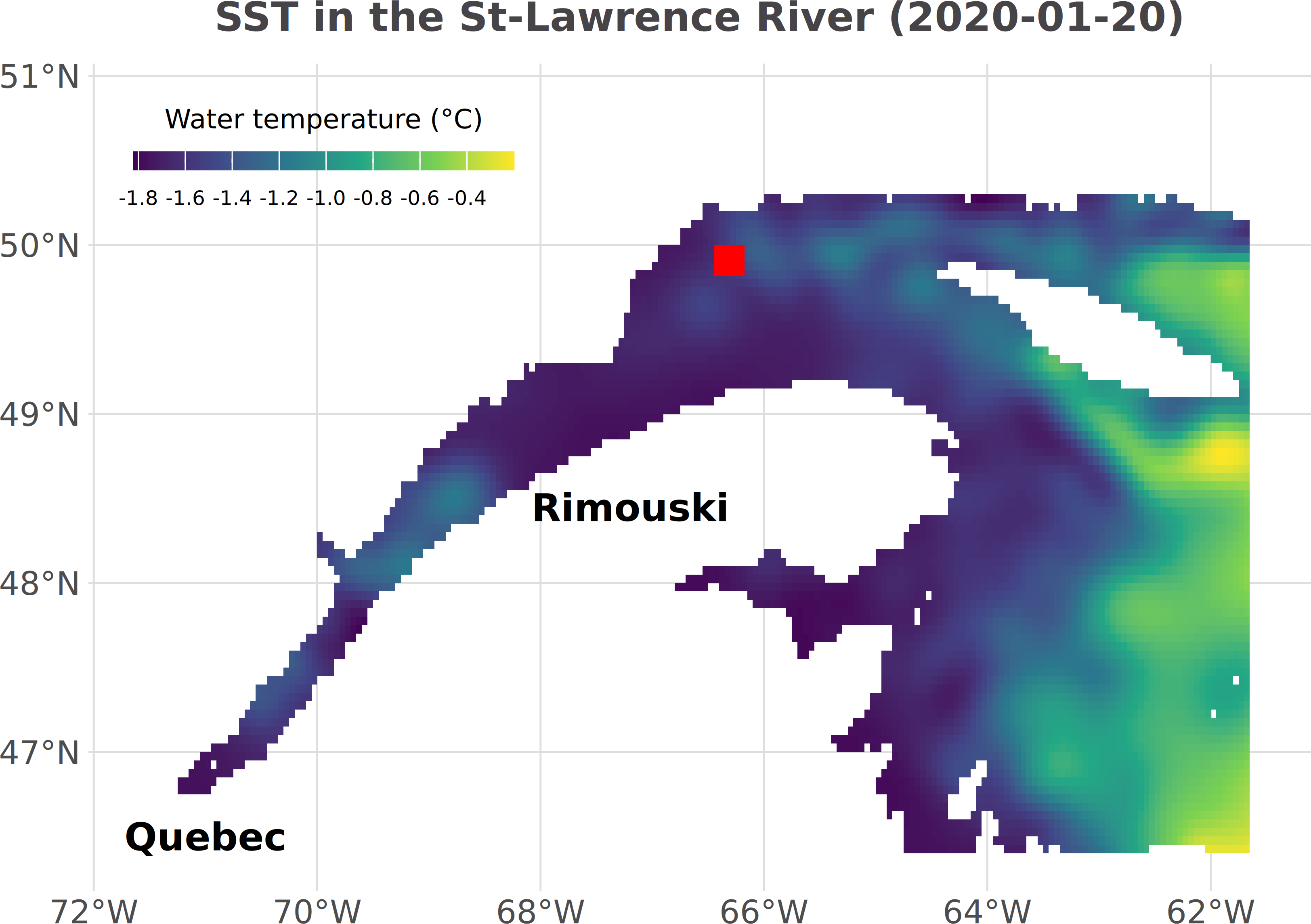 Sea Surface Temperature (SST) in the St-Lawrence River.