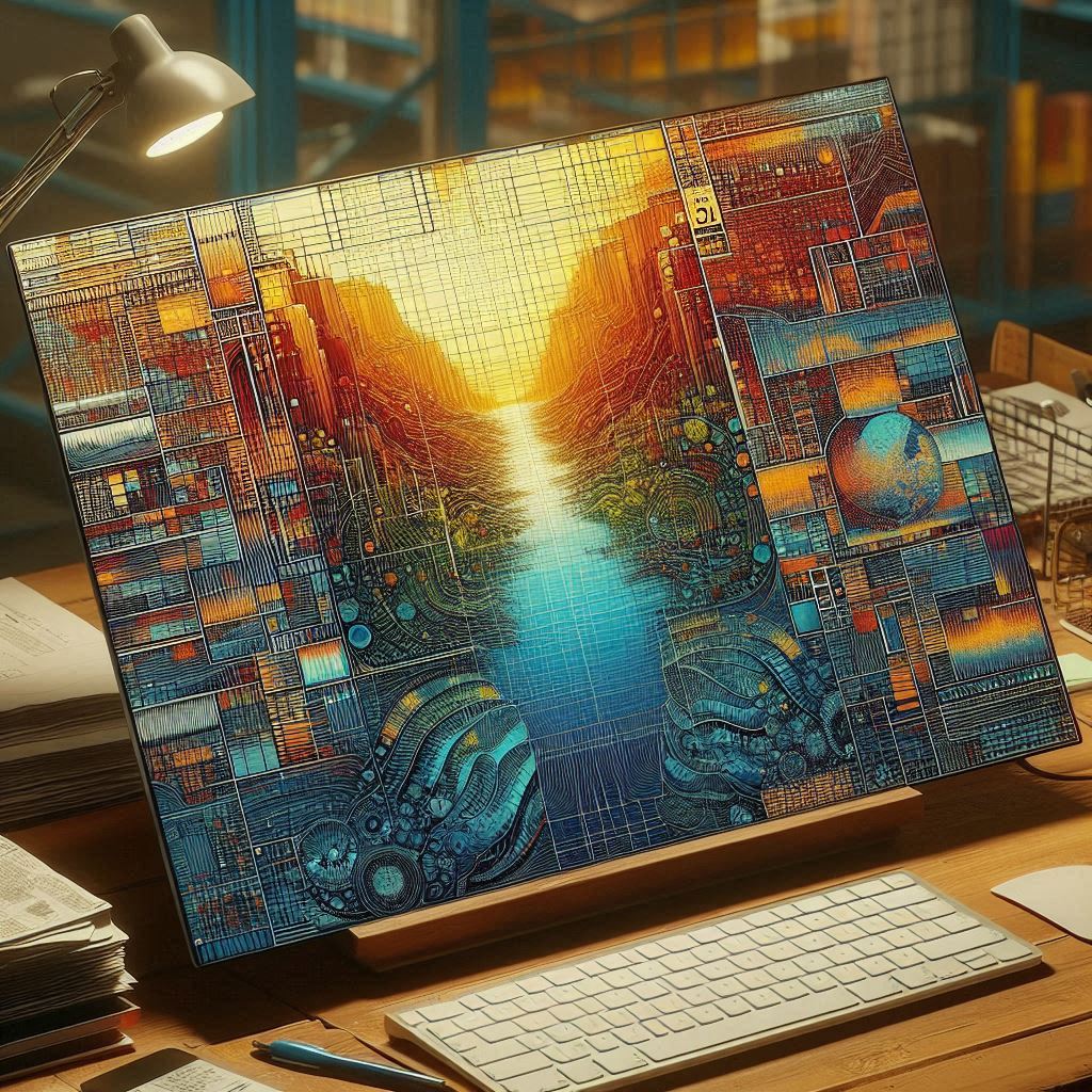 AI generated image of a computer screen showing some sci-fi images.