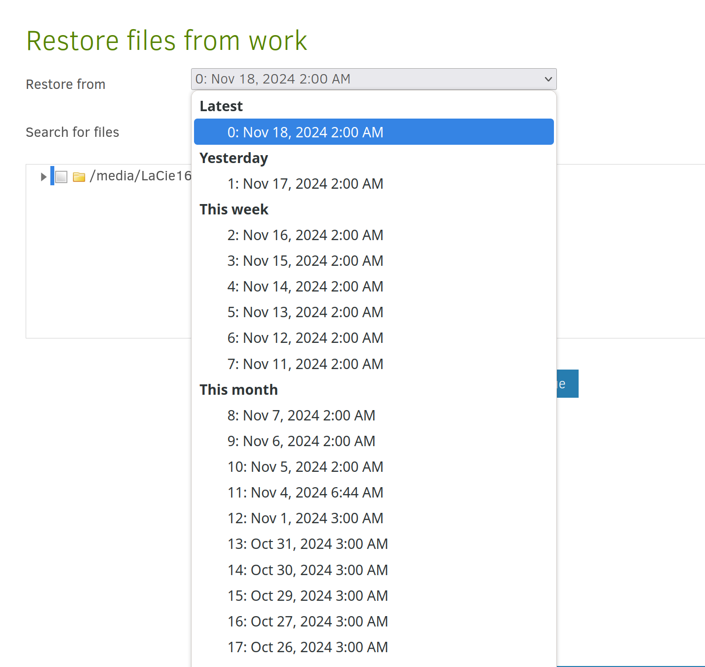 List of Duplicati backup jobs.