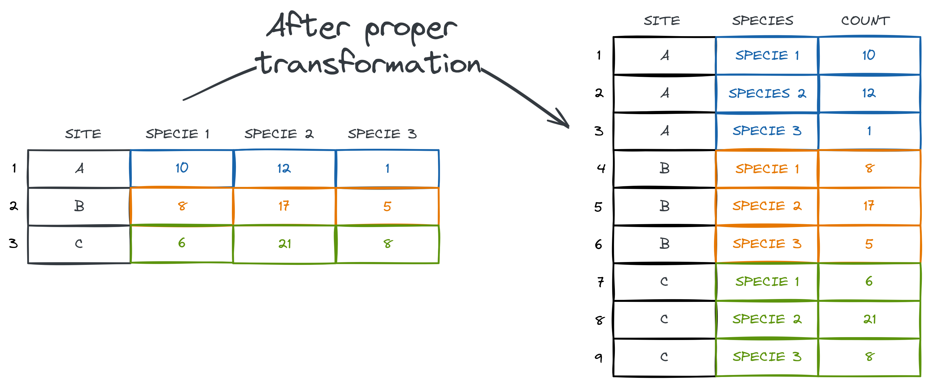 Image showing a frequent method to enter count data in spreadsheet software.
