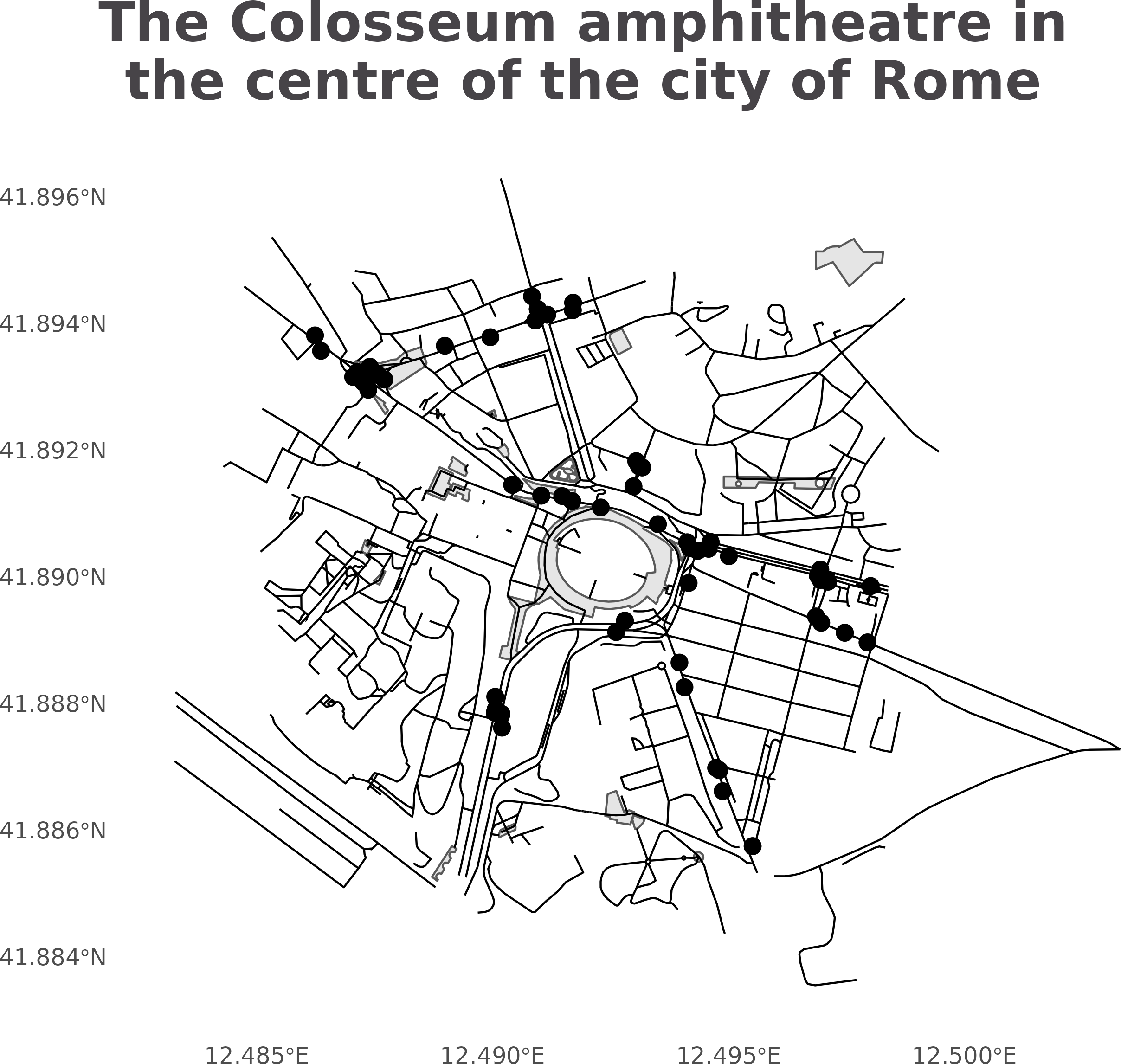 The outline of the Colosseum amphitheatre in Rome created using a geojson file.