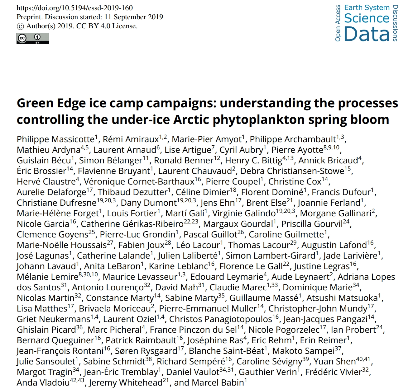 Screenshot of the Earth System Science Data journal with an article featuring many authors.